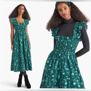 Hill House Home Ellie Nap Midi Dress Emerald Green Botanical
